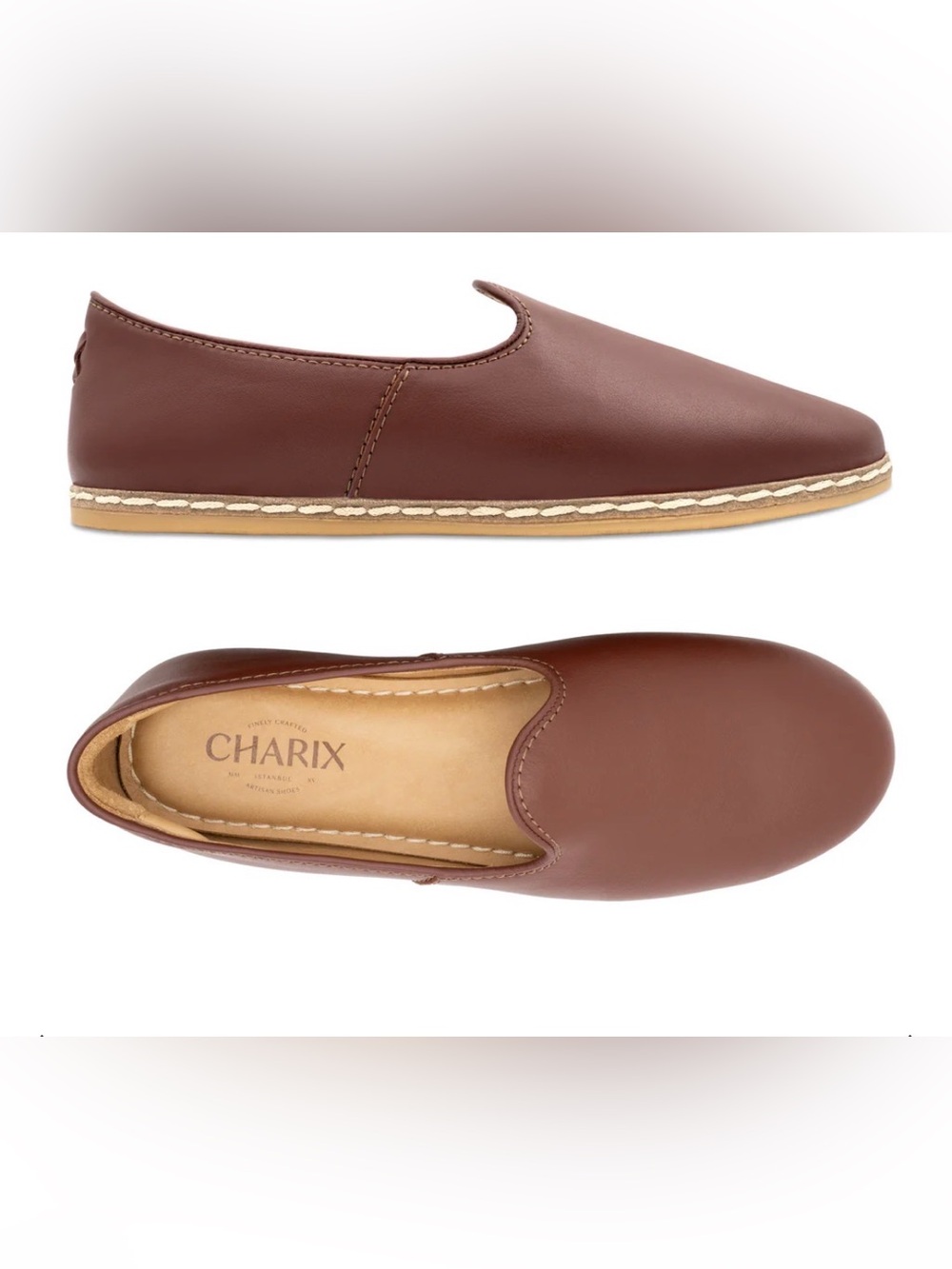 NWT CHARIX Cognac Leather Slip-Ons for Women - Size 38